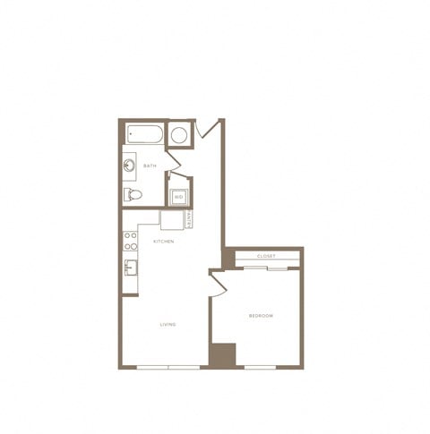 Floor plan for 1 bed, 1 bath, 624 sqft